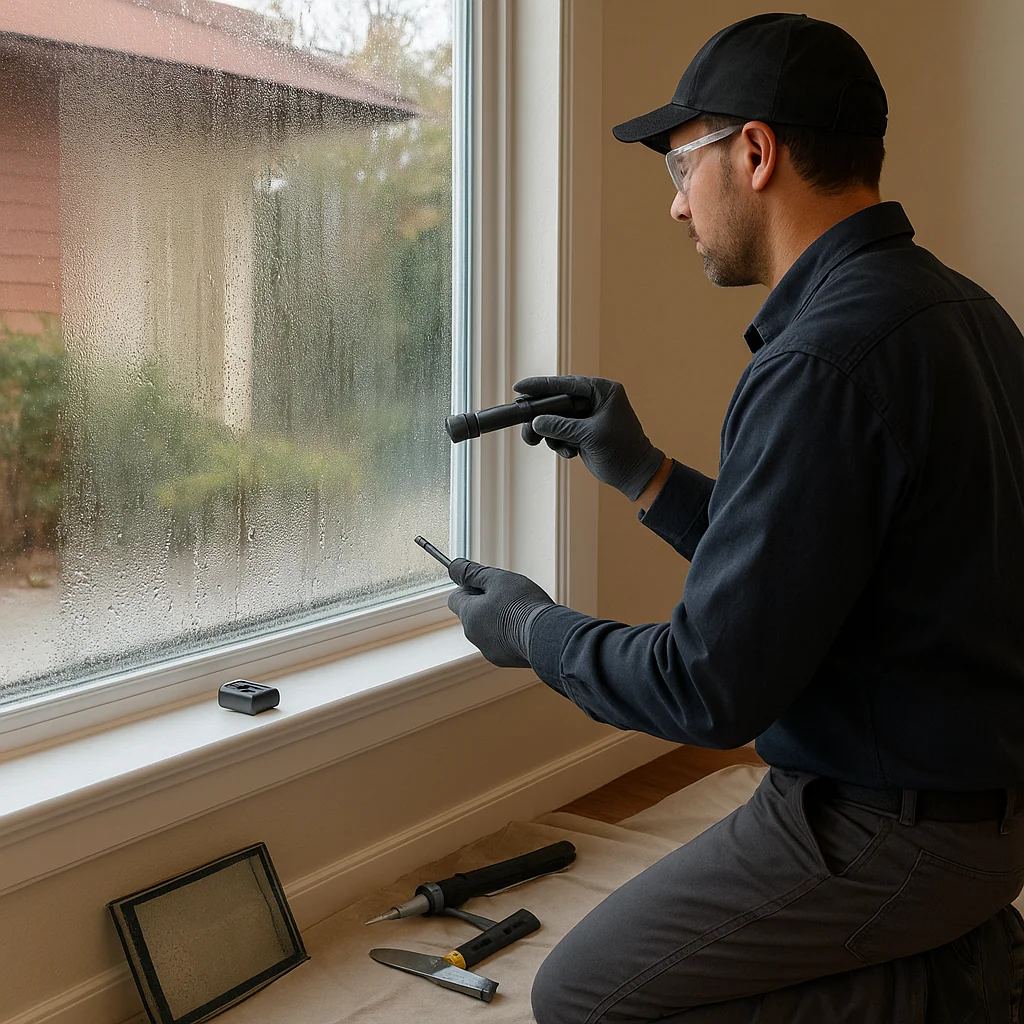 Condensation and moisture buildup between double-pane glass