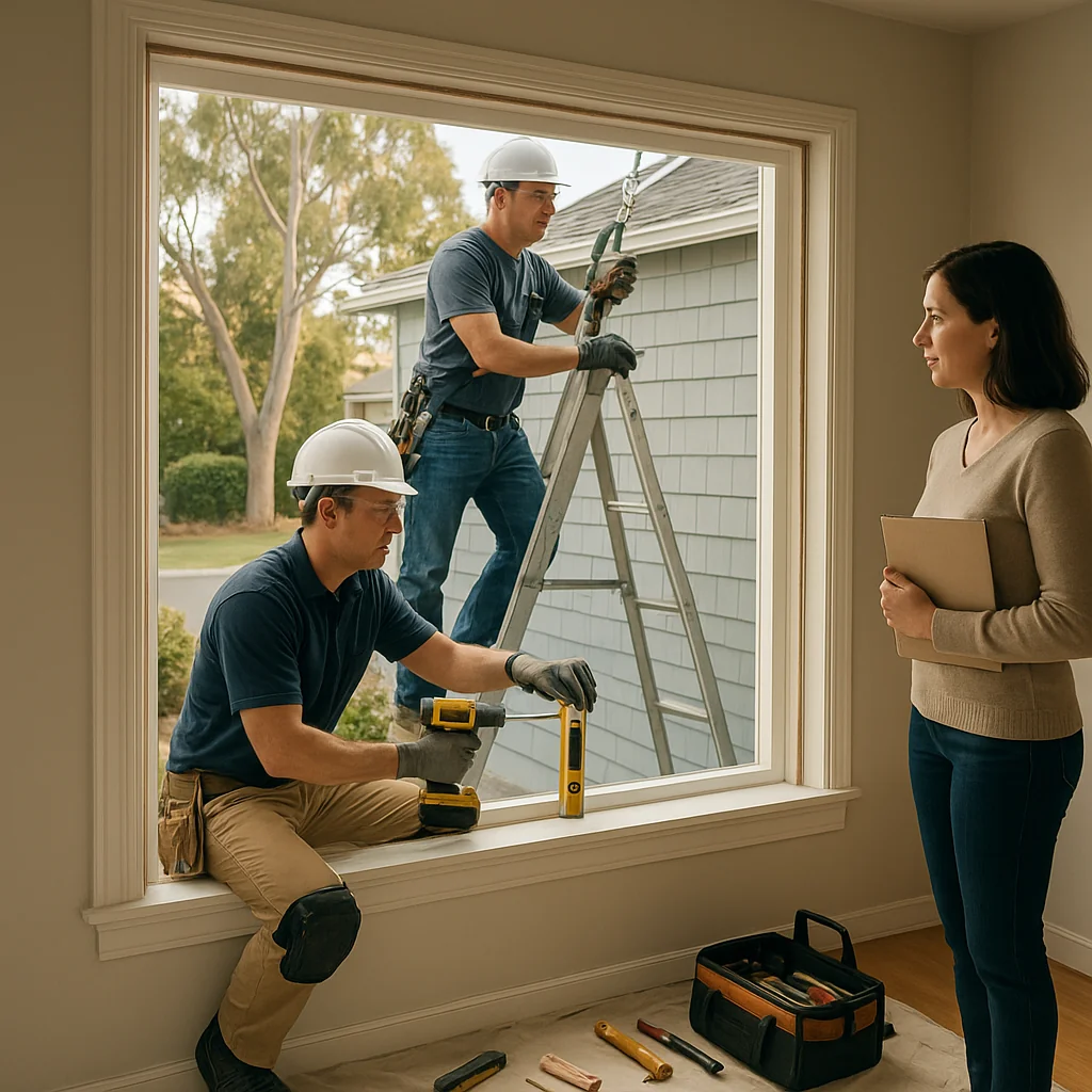 Interior view of condensation forming on window glass panes